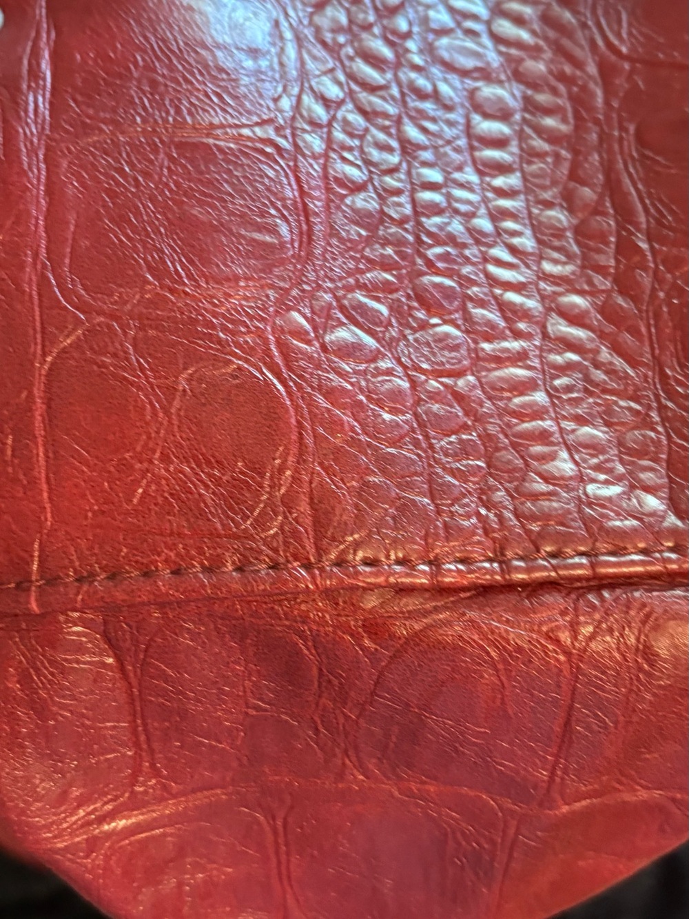 Red Floral Accent Leather Tote Bag - Picture 5 of 7